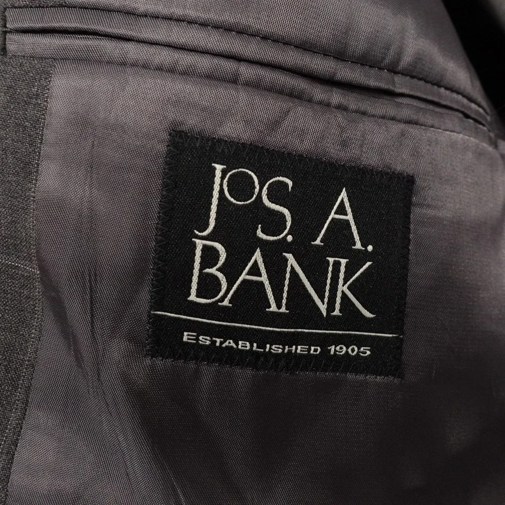 Jos. A. Bank Suit Jacket Mens Large 43R Gray Check Wool 2 Button Notch Lapel